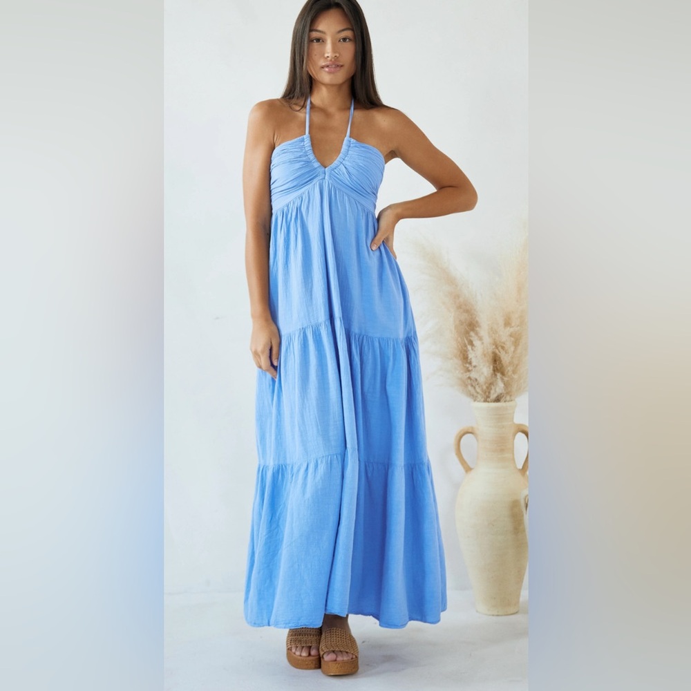 Blanco by Nature, blue halter neck maxi dress